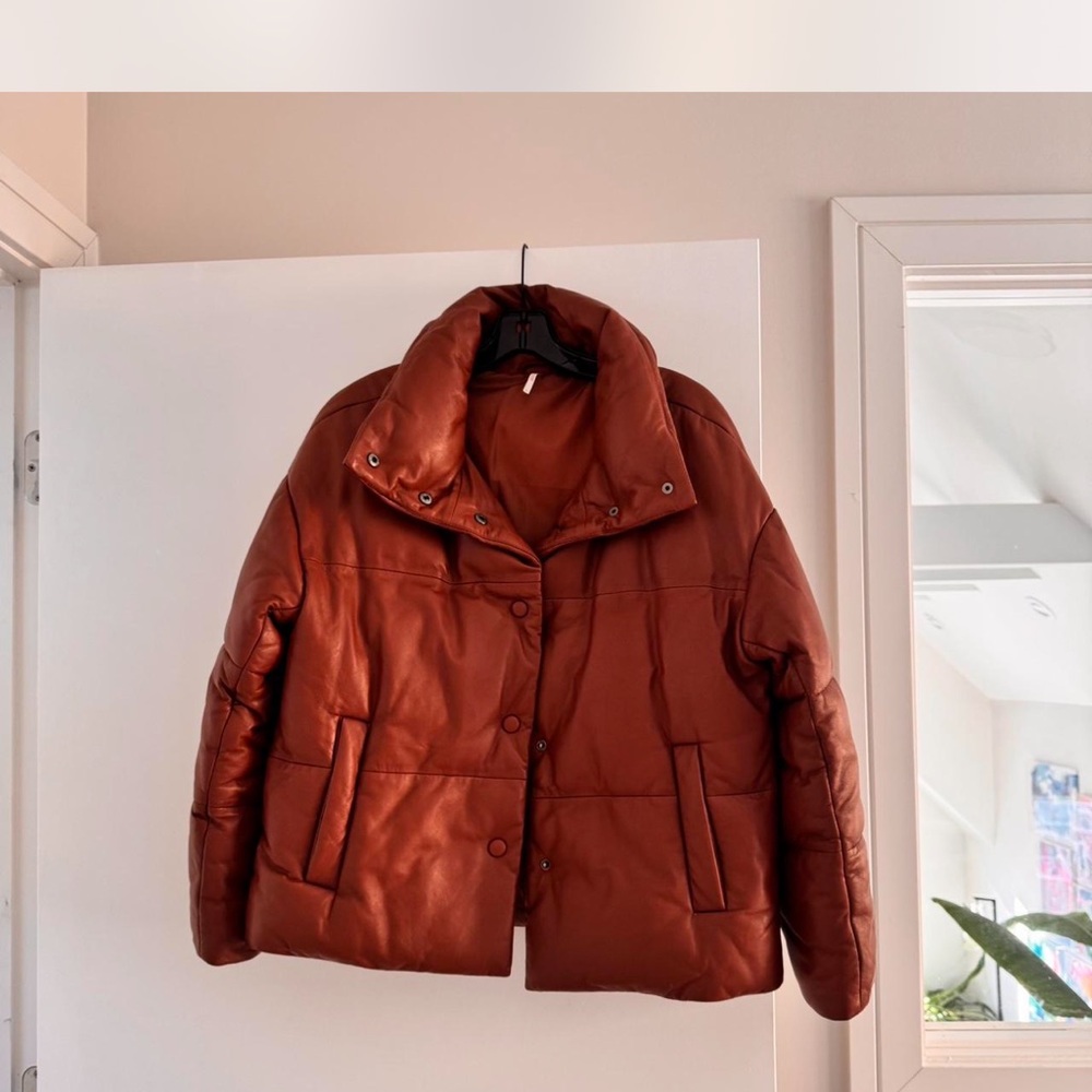 Free People brown leather puffer size small